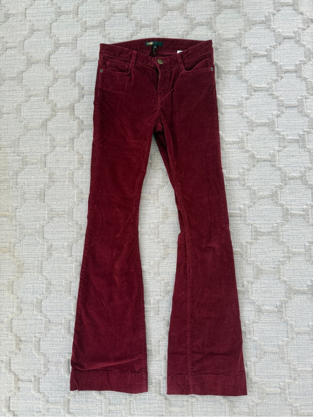 Maje Corduroy Flare Jeans in Deep Burgundy